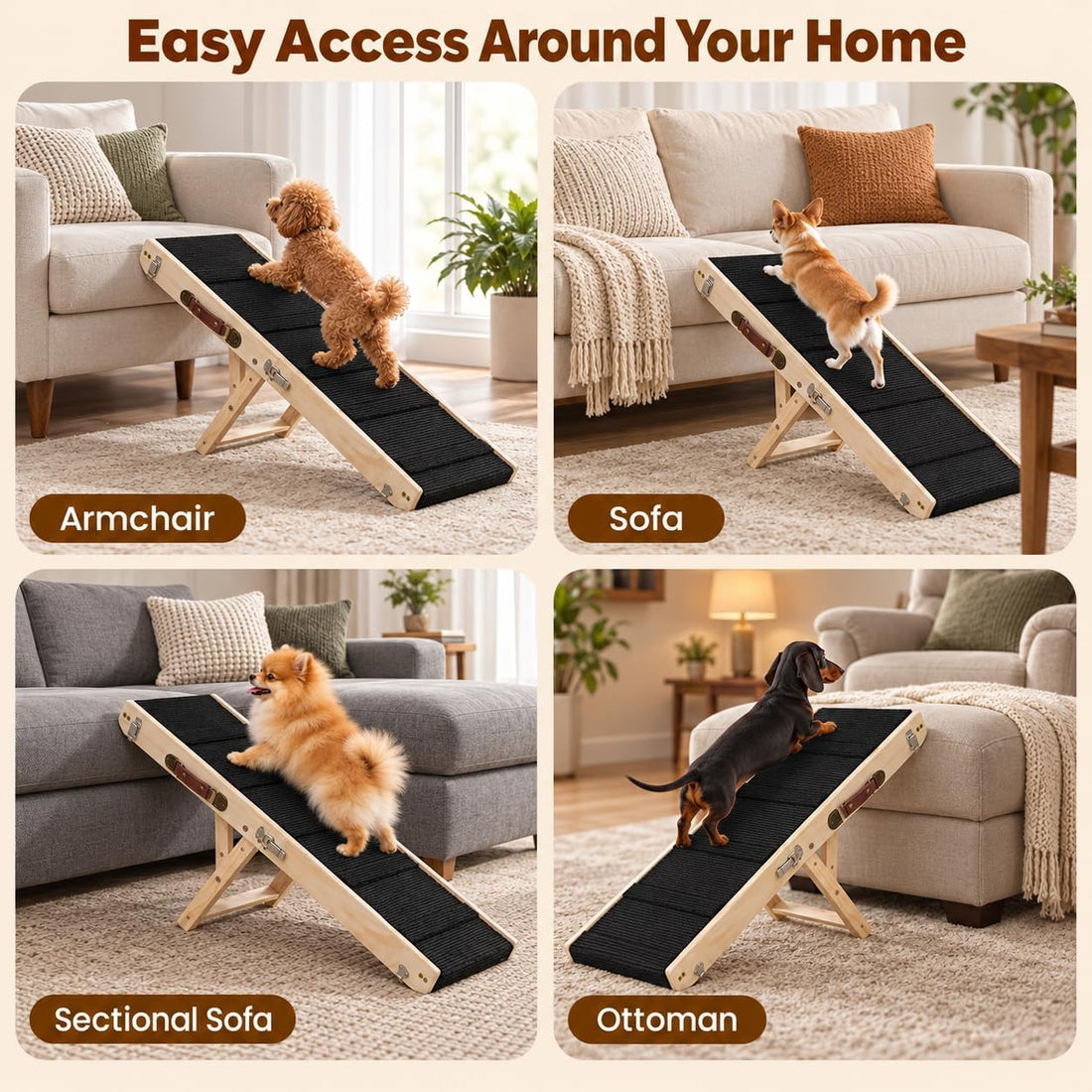 Dog Ramps for Small Dogs, 6-Level Adjustable Wooden Pet Ramp