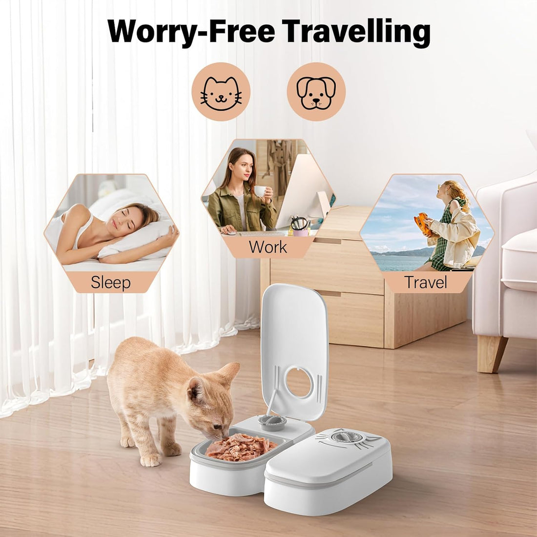 2-Meal Wet Food with Ice Packs Battery Powered Timed Cat Feeder