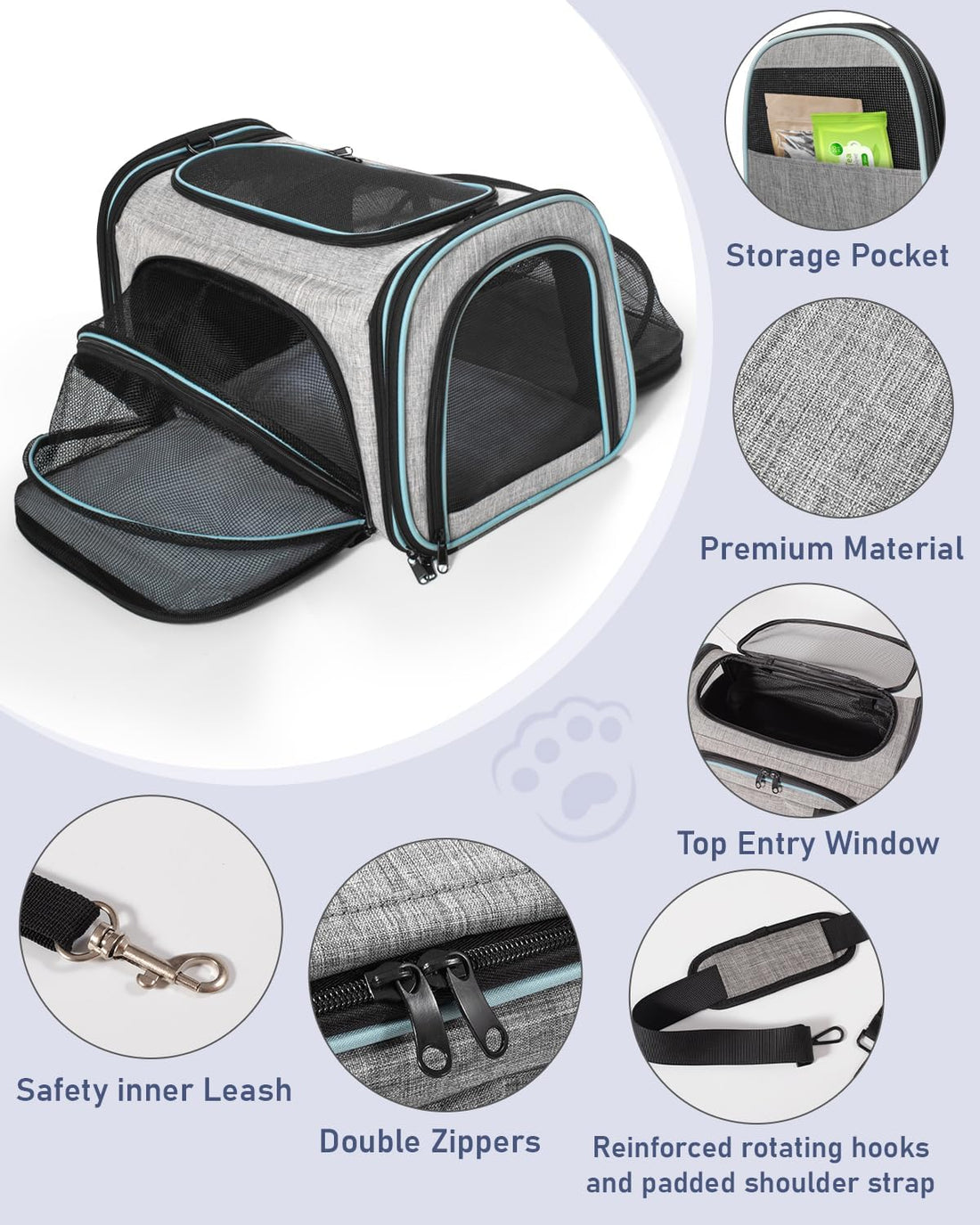 Siivton Cat Carrier,4 Sided Expandable Pet Carrier