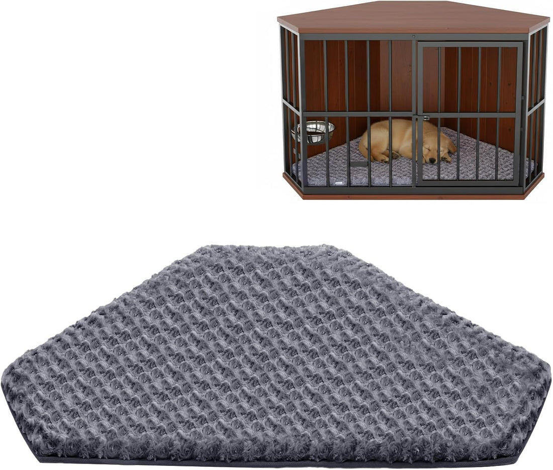 Hahafelt Corner Dog Crate Bed Large 42.5x23.8" Furniture Pad Gray
