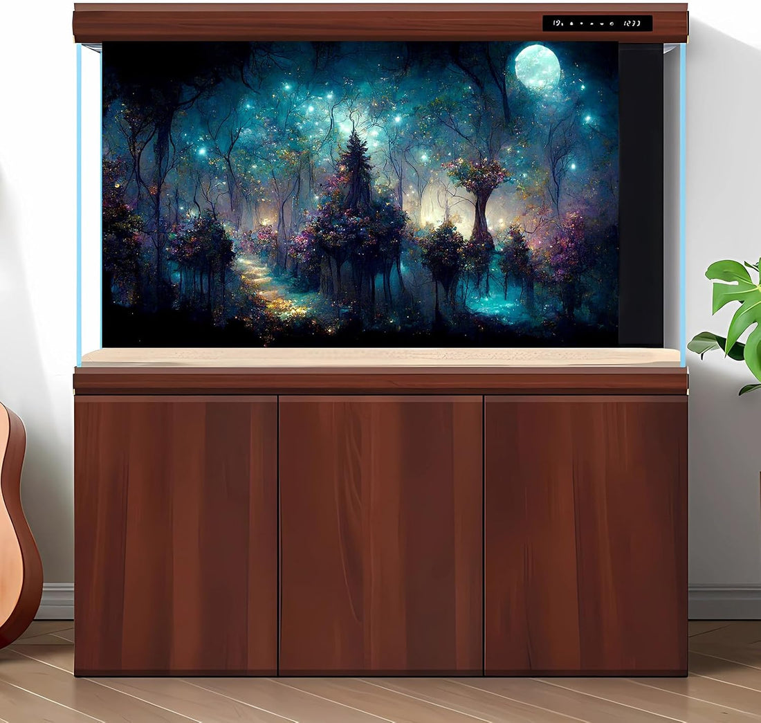Mystical Dark Forest Aquarium Background Fantasy Glowing Neon Light