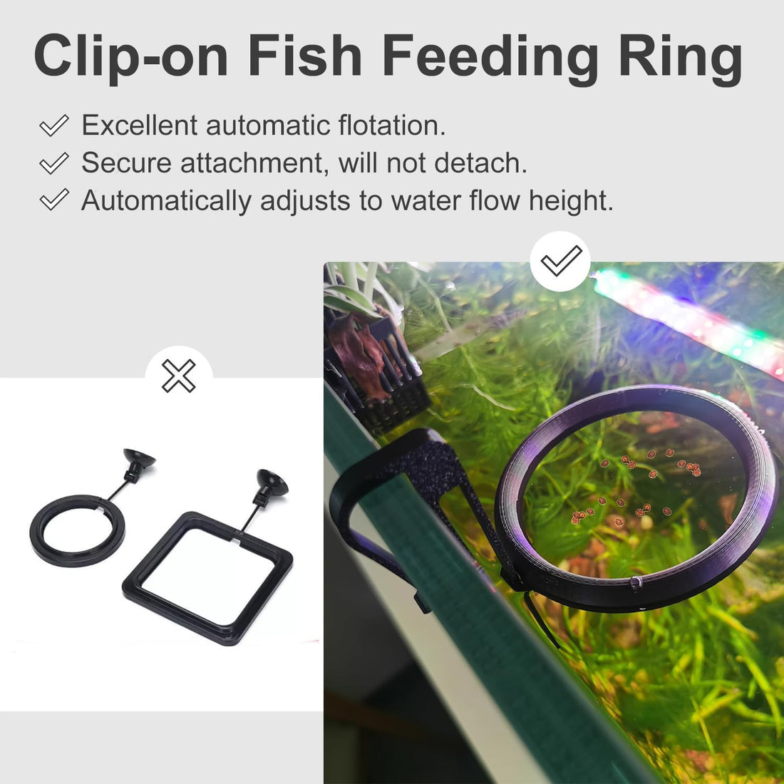 Clip On Fish Feeding Ring Self-Adjusting to Water Level for Betta