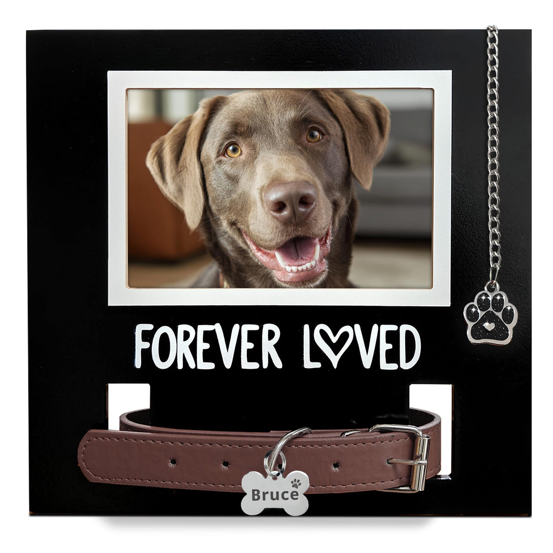 MYPAWLETS Dog/Cat Collar Memorial Frame with Paw Print Charm,Pet Loss