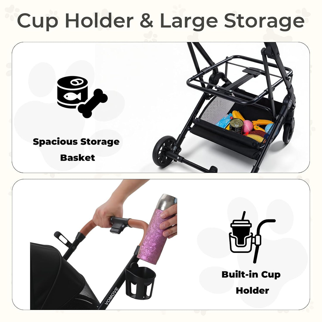 Foldable Pet Stroller for Cats and Small Dog with Detachable Carrier