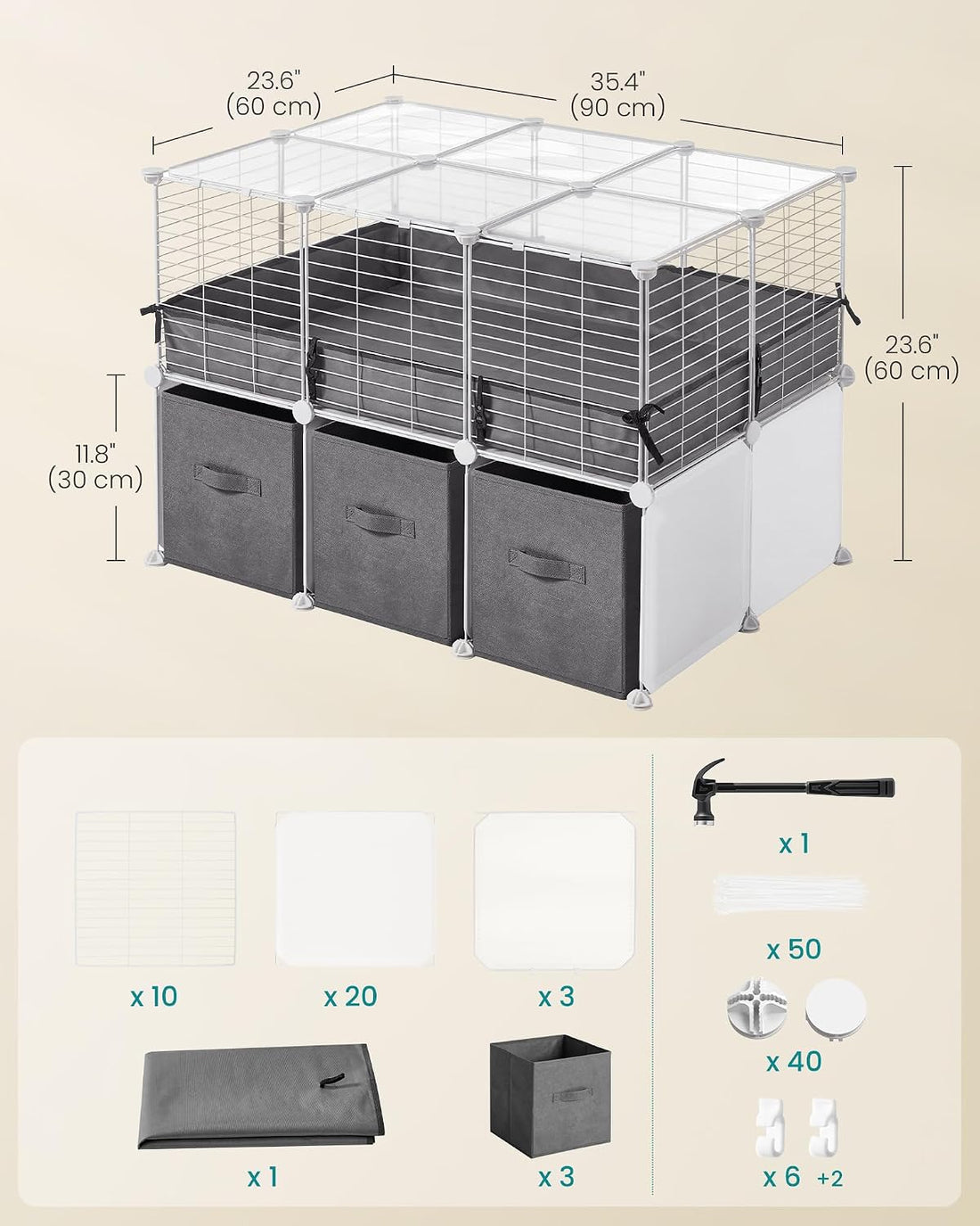 SONGMICS Guinea Pig Cage, 2-Tier with 3 Storage Boxes