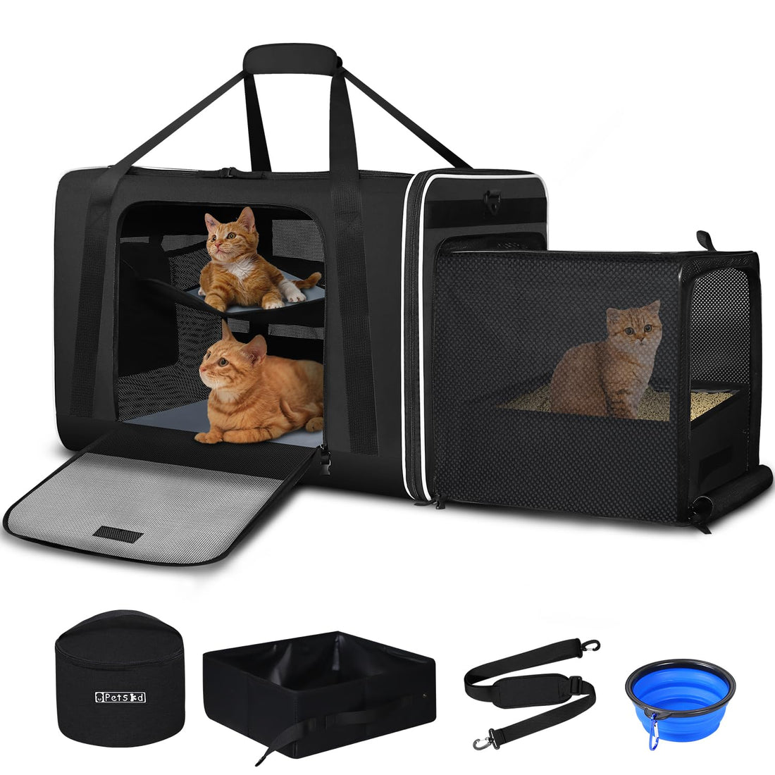 Petskd Side Expandable Extra Large Cat Carrier with Litter Box Area