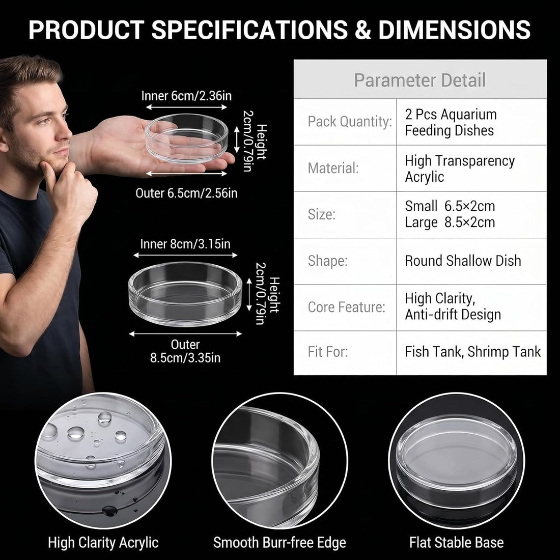 2Pcs Clear Acrylic Shrimp Feeding Dishes Fish Tank Shrimp Feeder