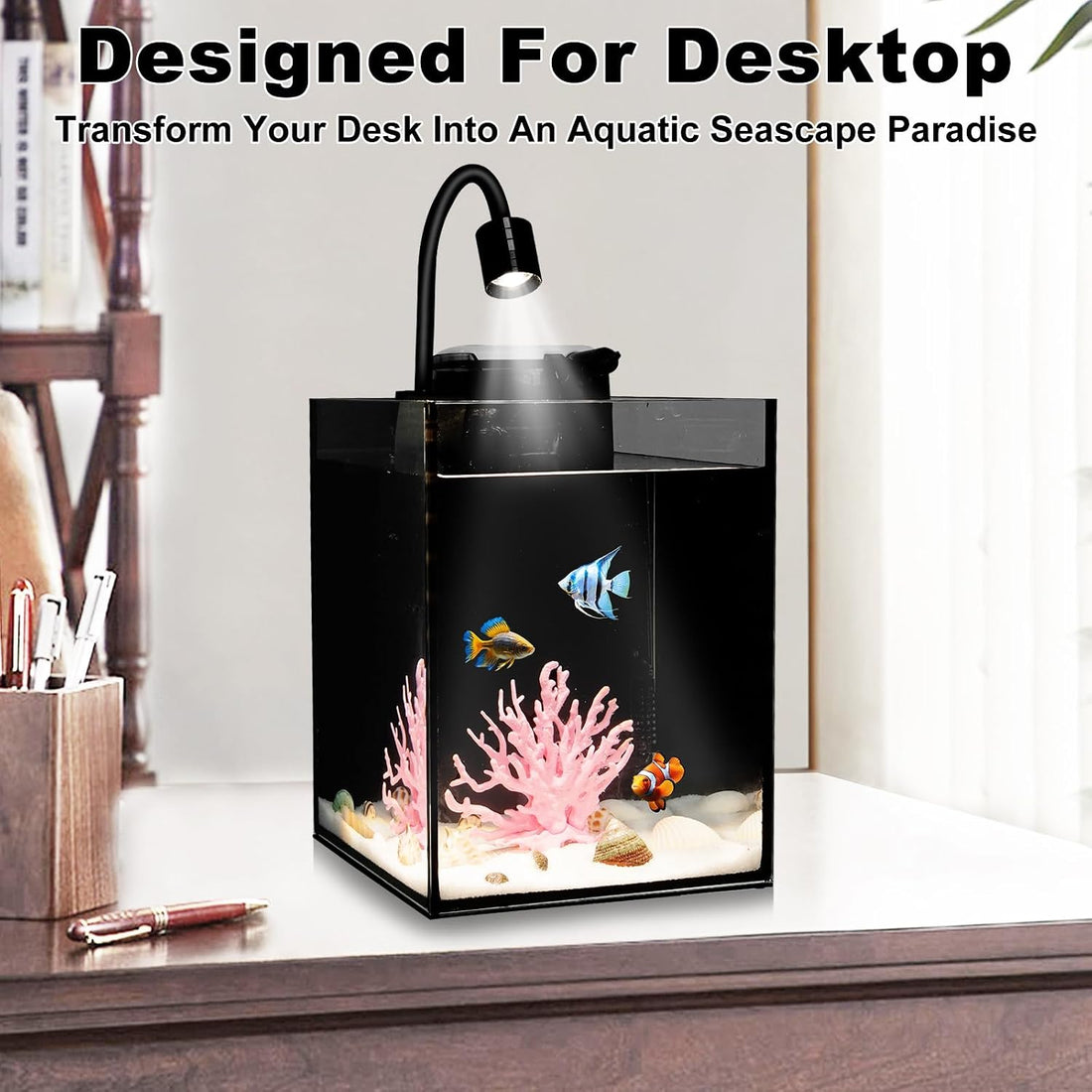 Desktop Aquarium Mini Tank Kit, 1.2 Gallon Rimless Cube with Filter