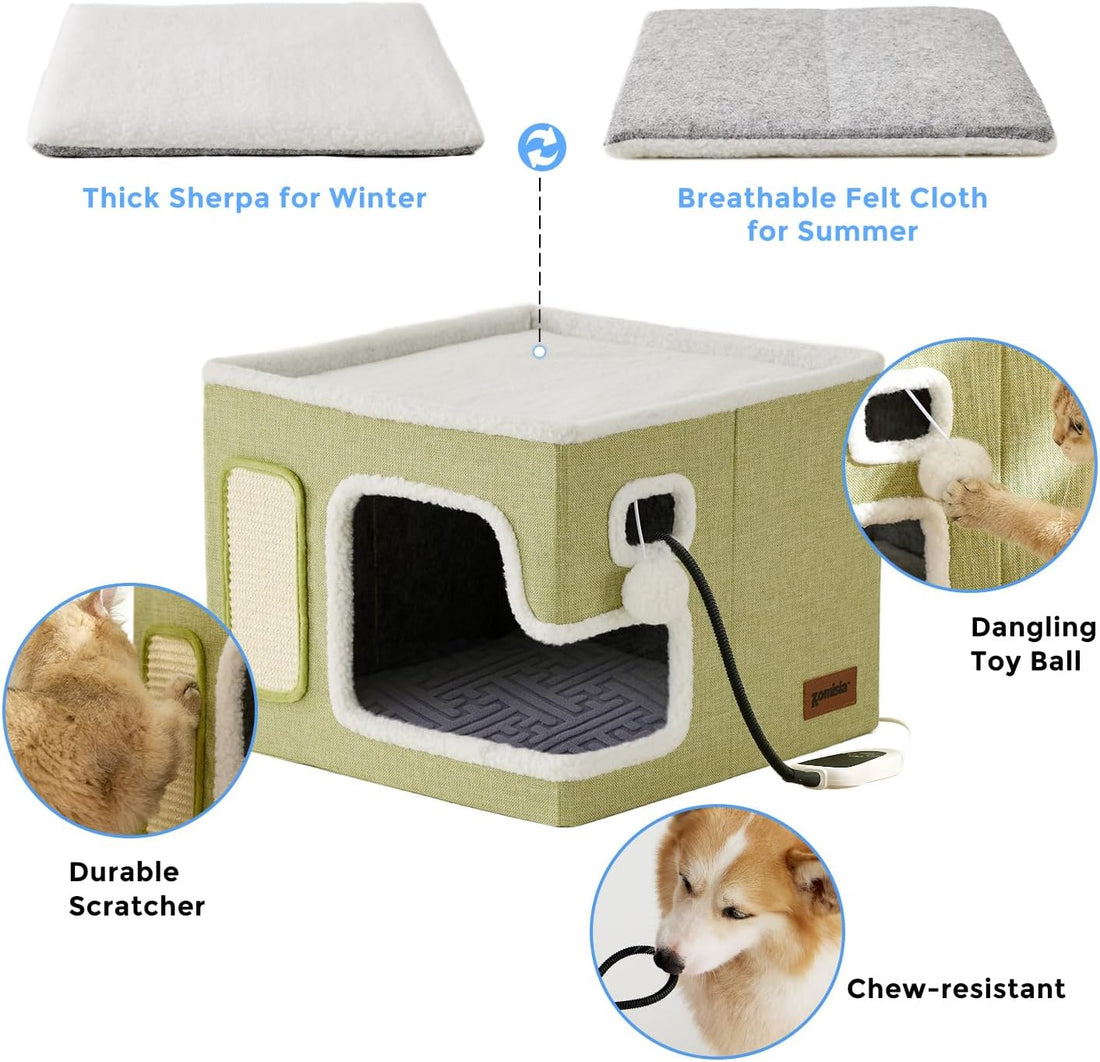 ZOMISIA Heated Cat House Bed for Indoor Cats