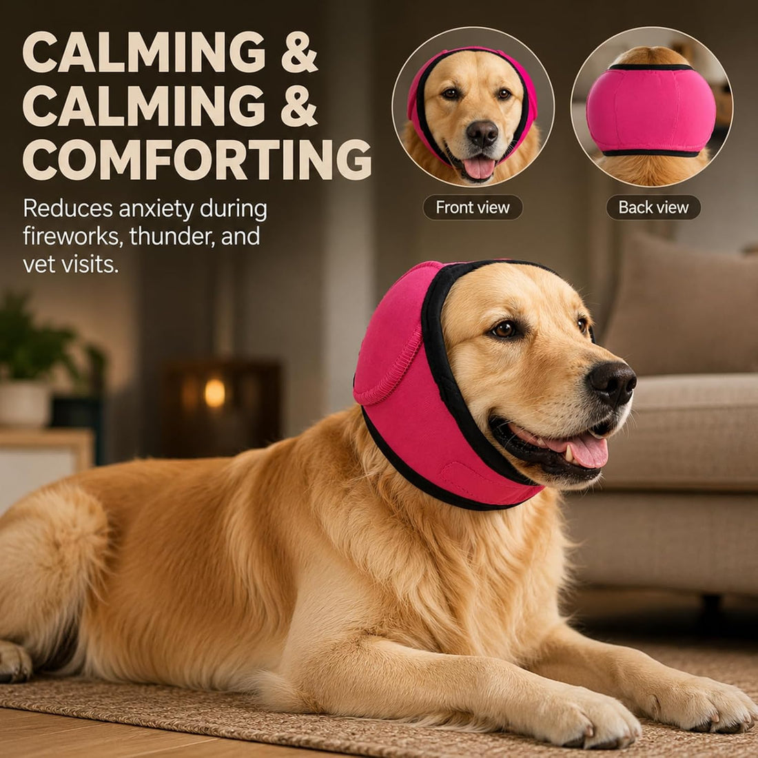 Dog Head Wrap for Noise Protection, Pink: