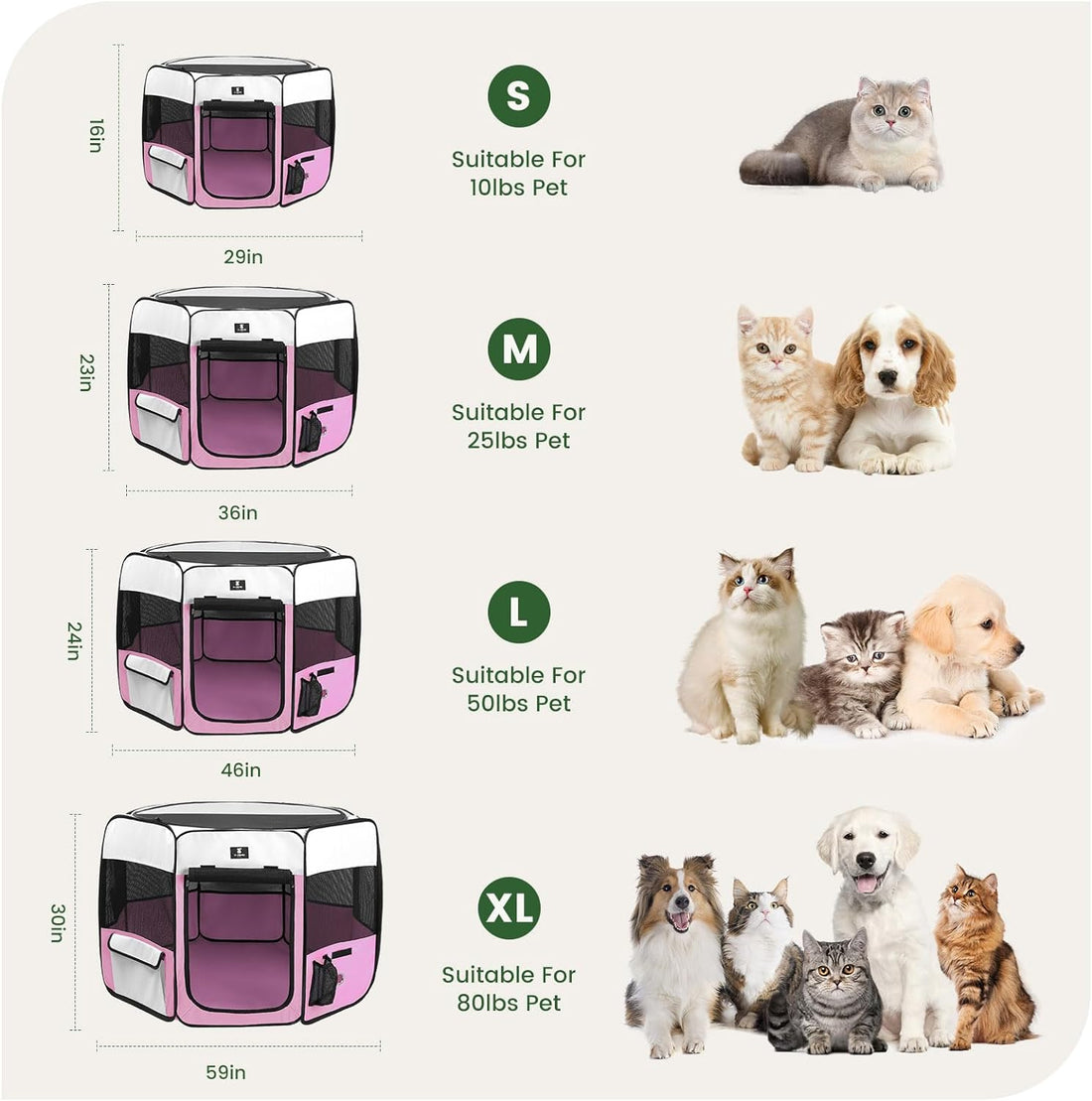 X-ZONE PET Foldable Dog Playpen, Portable Pet Play Pen for Puppy Cat