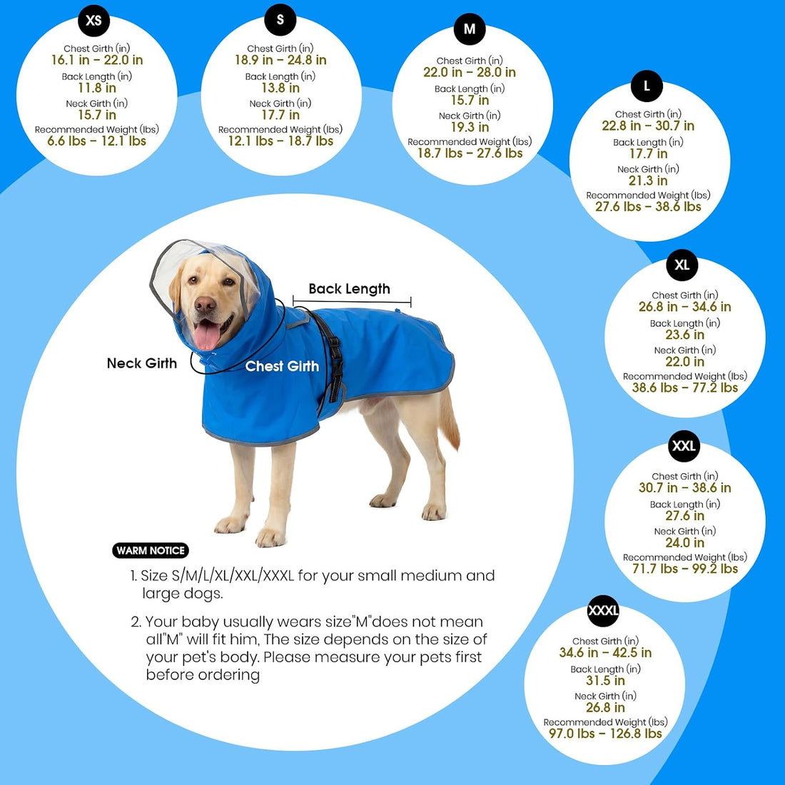 BRKURLEG Dog Raincoat, Waterproof Rain Jacket with Clear Hood