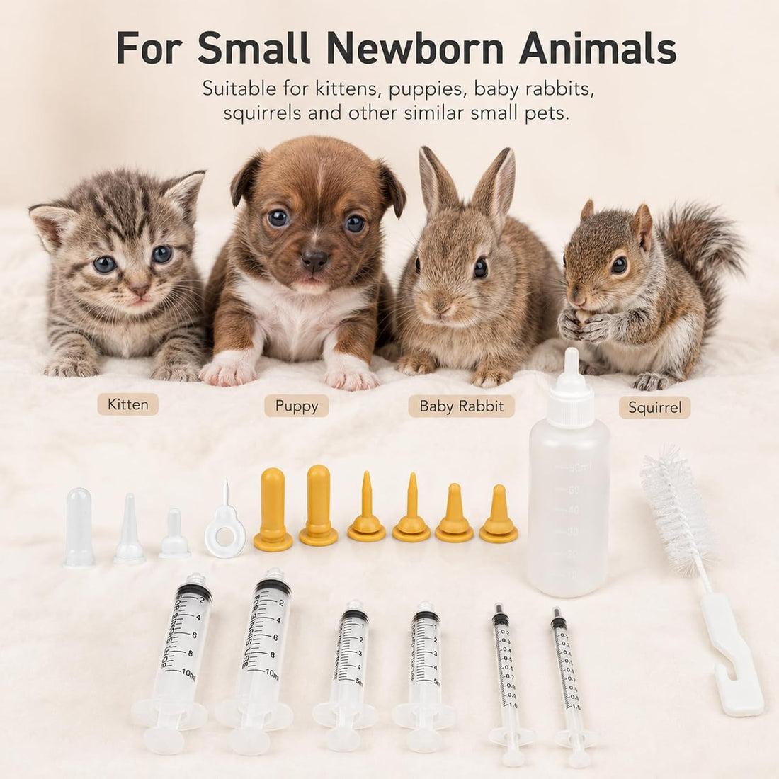 Pet Nursing Kit, Kitten Bottle & Syringes Feeding Set with Silicone