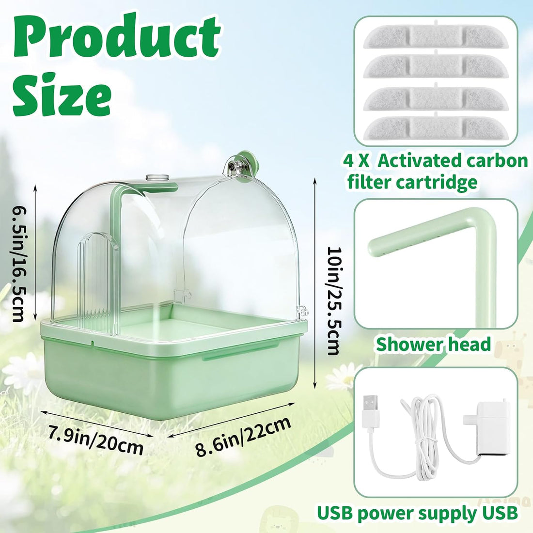 Maxdot Automatic Bird Bath for Cage Electric Bird Shower with Pump