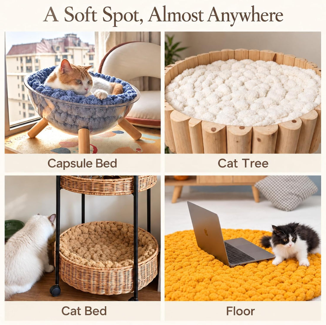 Cat Kneading Mat, Handmade Round Cushion Bed Pad Kittens (Green,M)