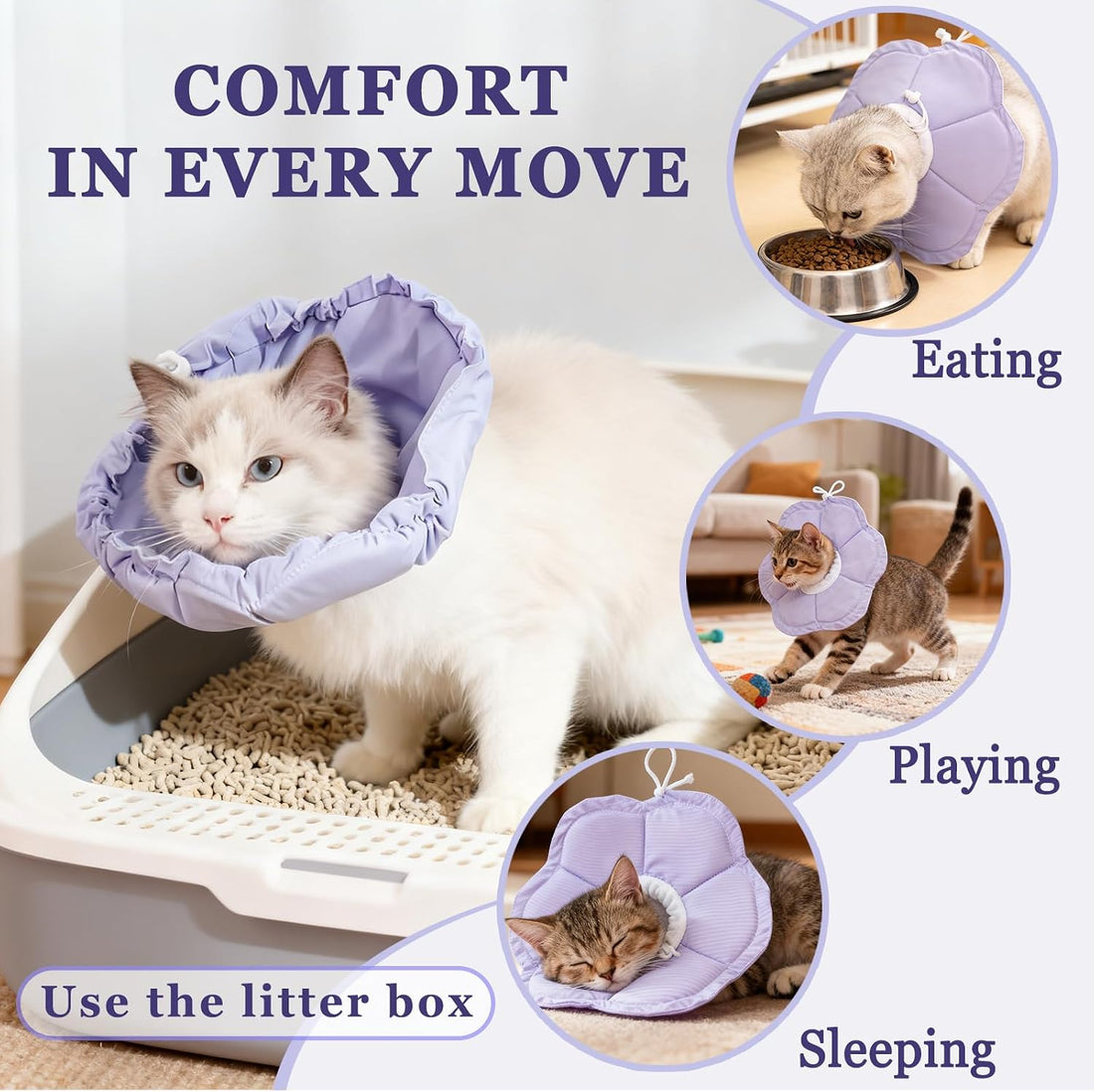 Tensho Flower Soft Cone for Cats, Purple Adjustable Elizabethan Collar