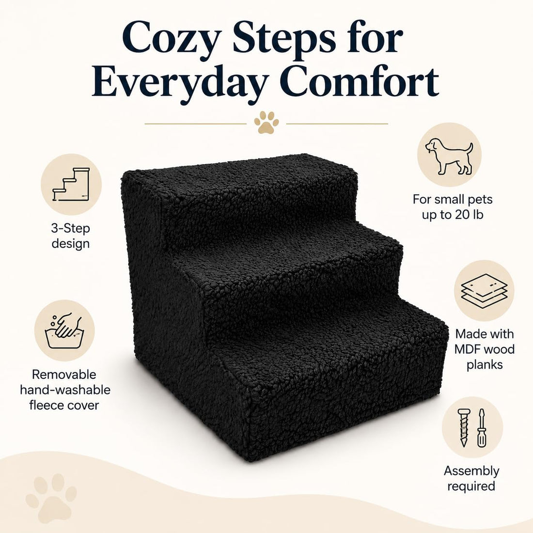 ZENVY 3-Step Pet Stairs for Small Dogs and Cats Up to 20 lb