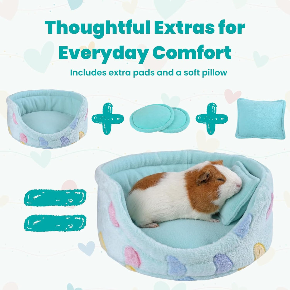 Guinea Pig Couch Bed, Plush Sofa with 2 Washable Mats & Pillow