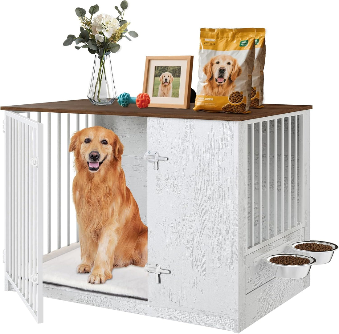 TBWIND 36" Dog Crate Furniture End Table for Medium Dogs, White