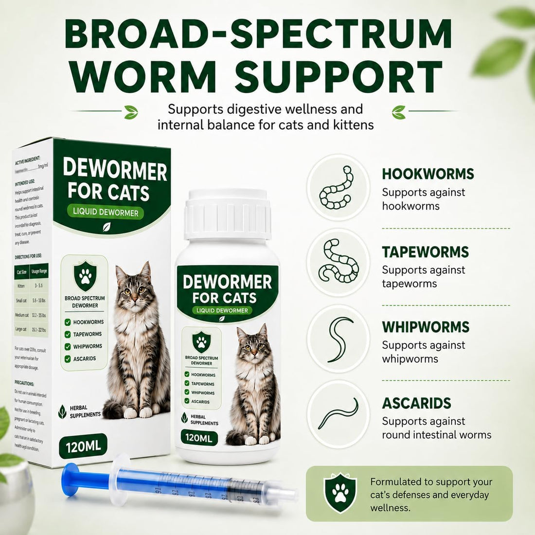 Dewormer for Cats & Kittens, Broad Spectrum Liquid Cat dewormer