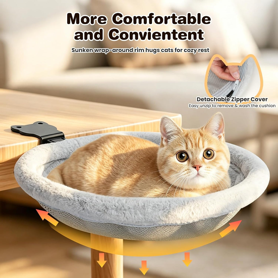 Cat Desk Bed, One-Click Foldable Cat Bed for Desk Hammock Up to 40 Lbs