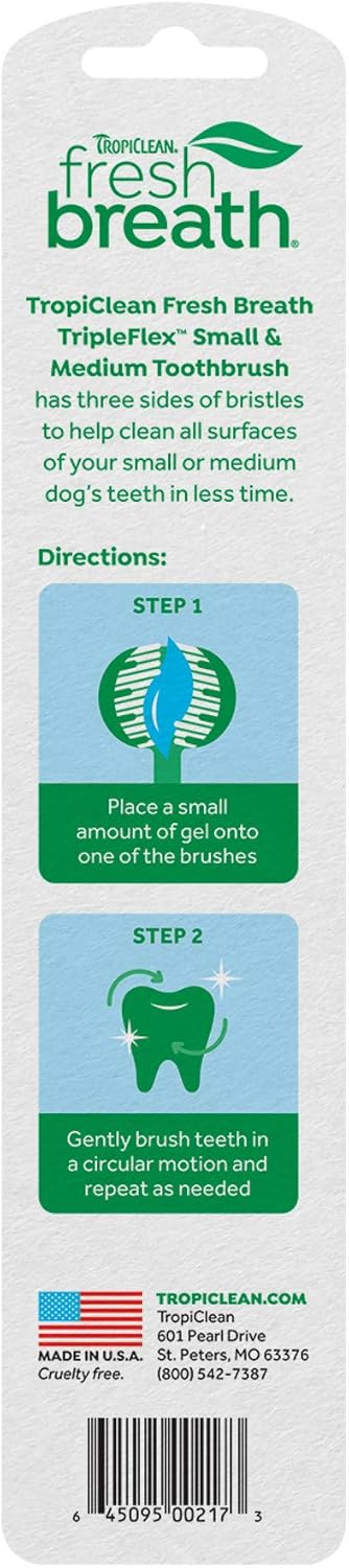 TropiClean Fresh Breath TripleFlex Dog Toothbrush, Small/Medium Dogs