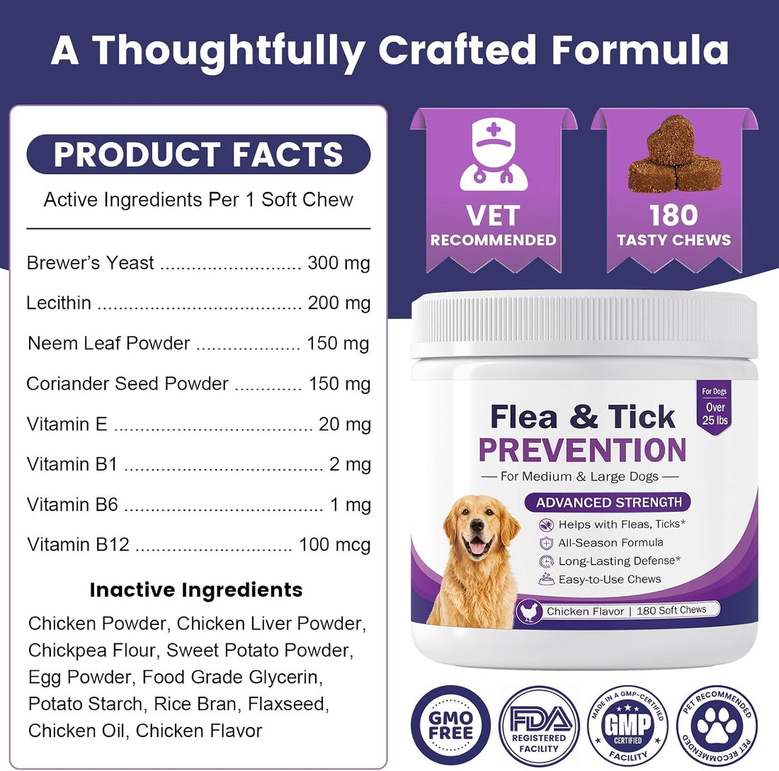 Flea and Tick Prevention for Dogs - 180 Natural Soft Chews