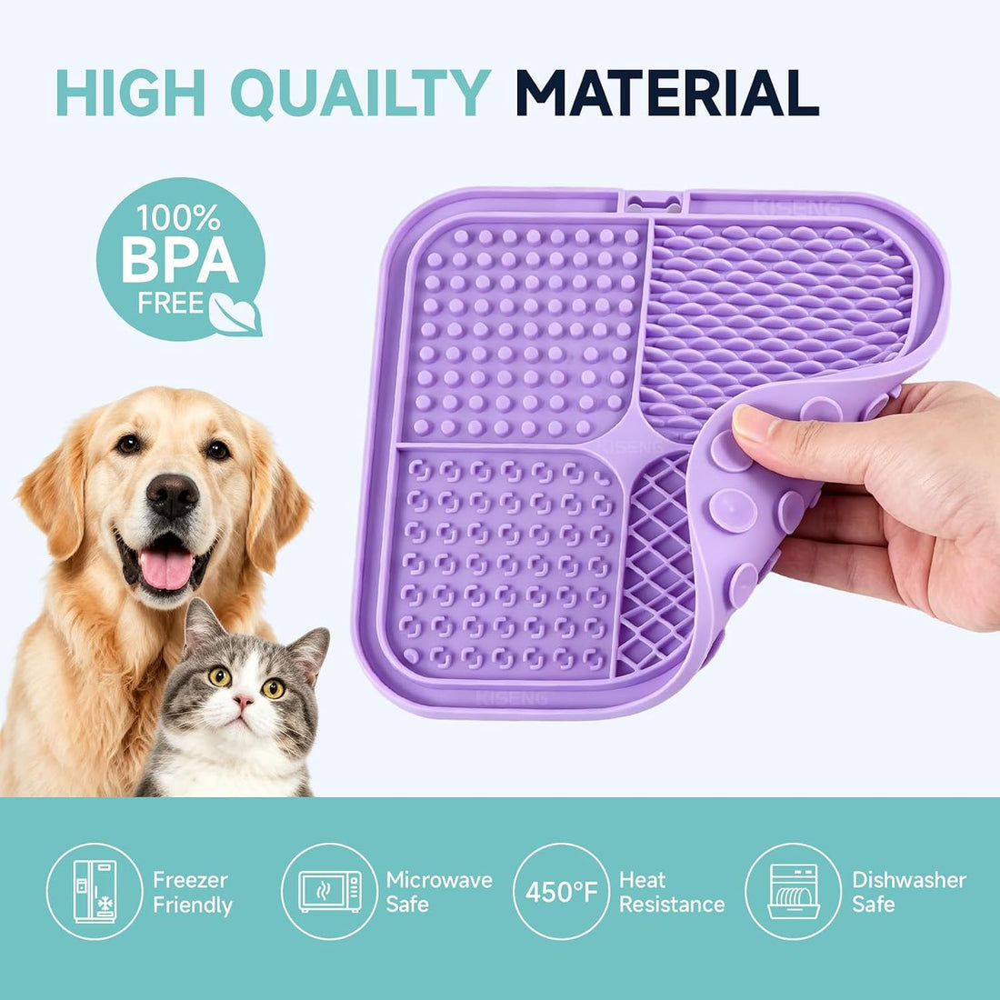 KISENGT Lick Mat for Dogs and Cats, Suction Cups, Slow Feeder, 4Pack