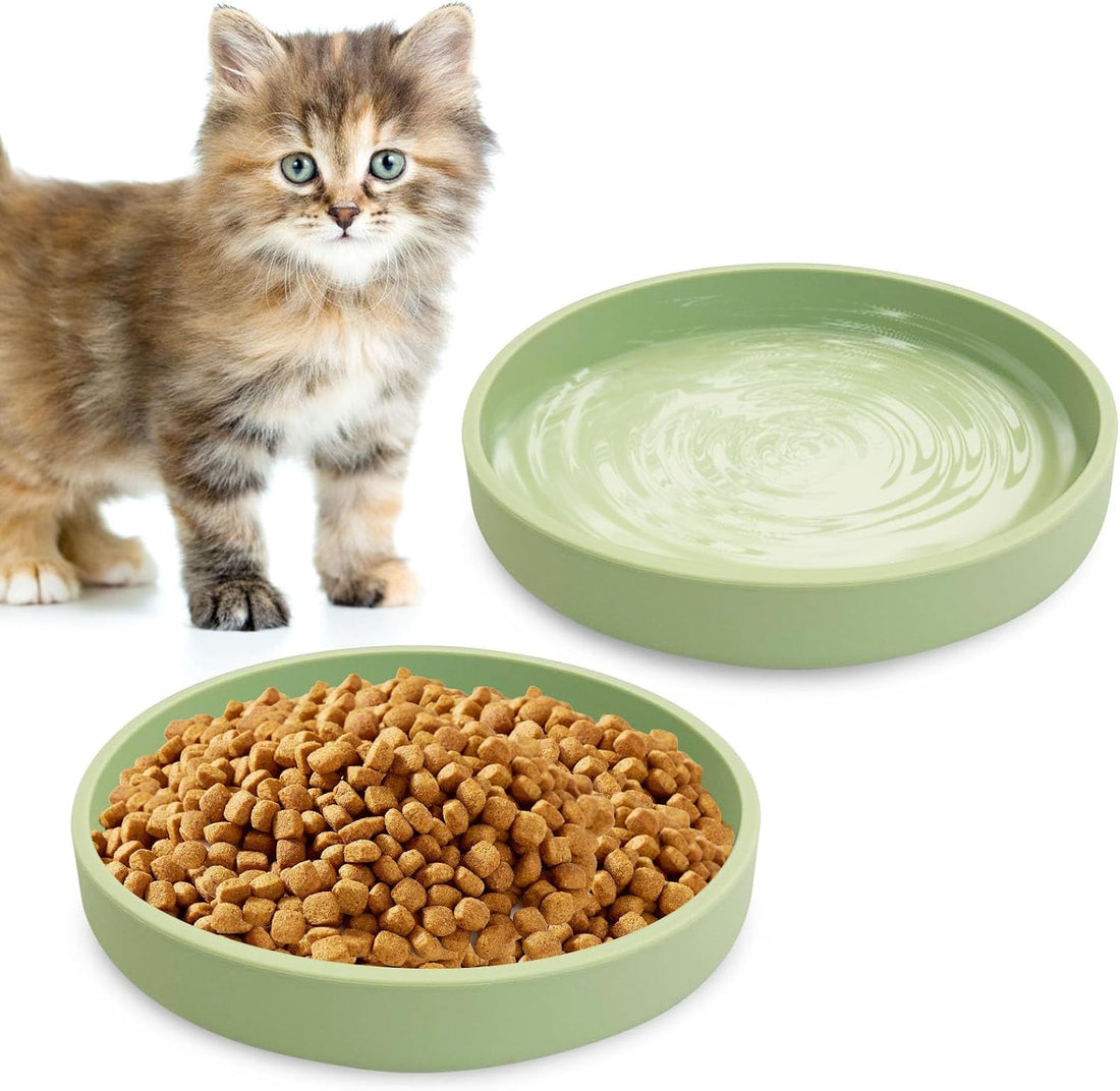 Silicone Cat Food Bowls Shallow Cat Dishes 5.9in Wide Pet Plates Set
