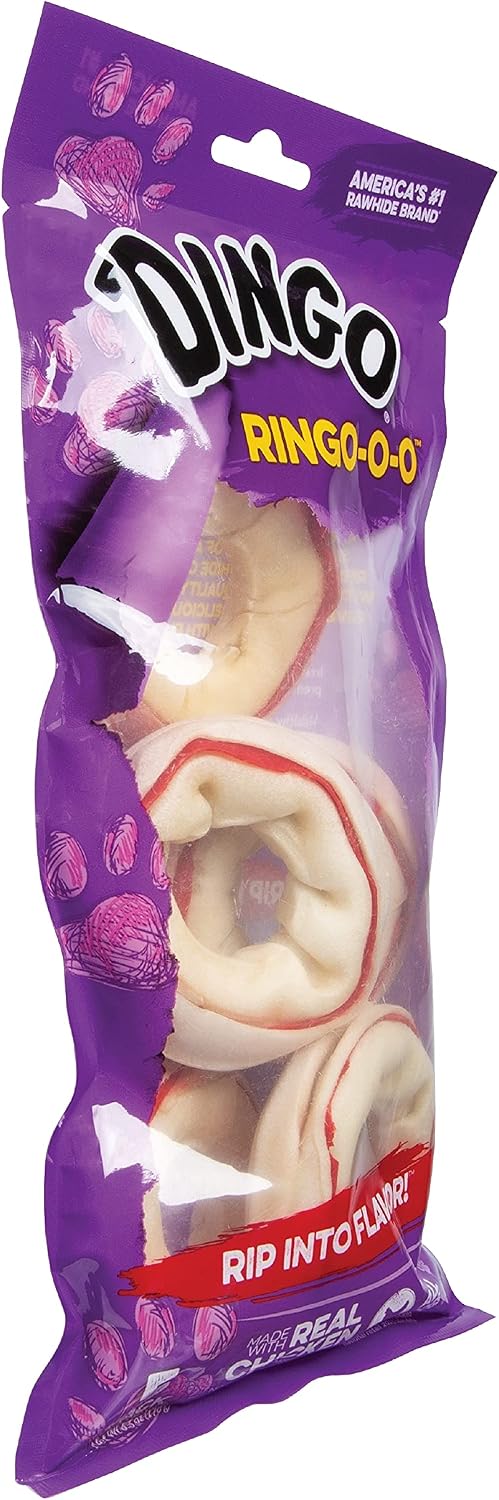 Dingo Ringo Rawhide Dog Treats Made With Real Chicken, 5 Count