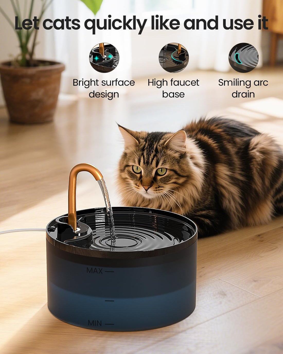 MISFANS Cat Water Fountain with 3-Pack Replaceable Filters,Copper