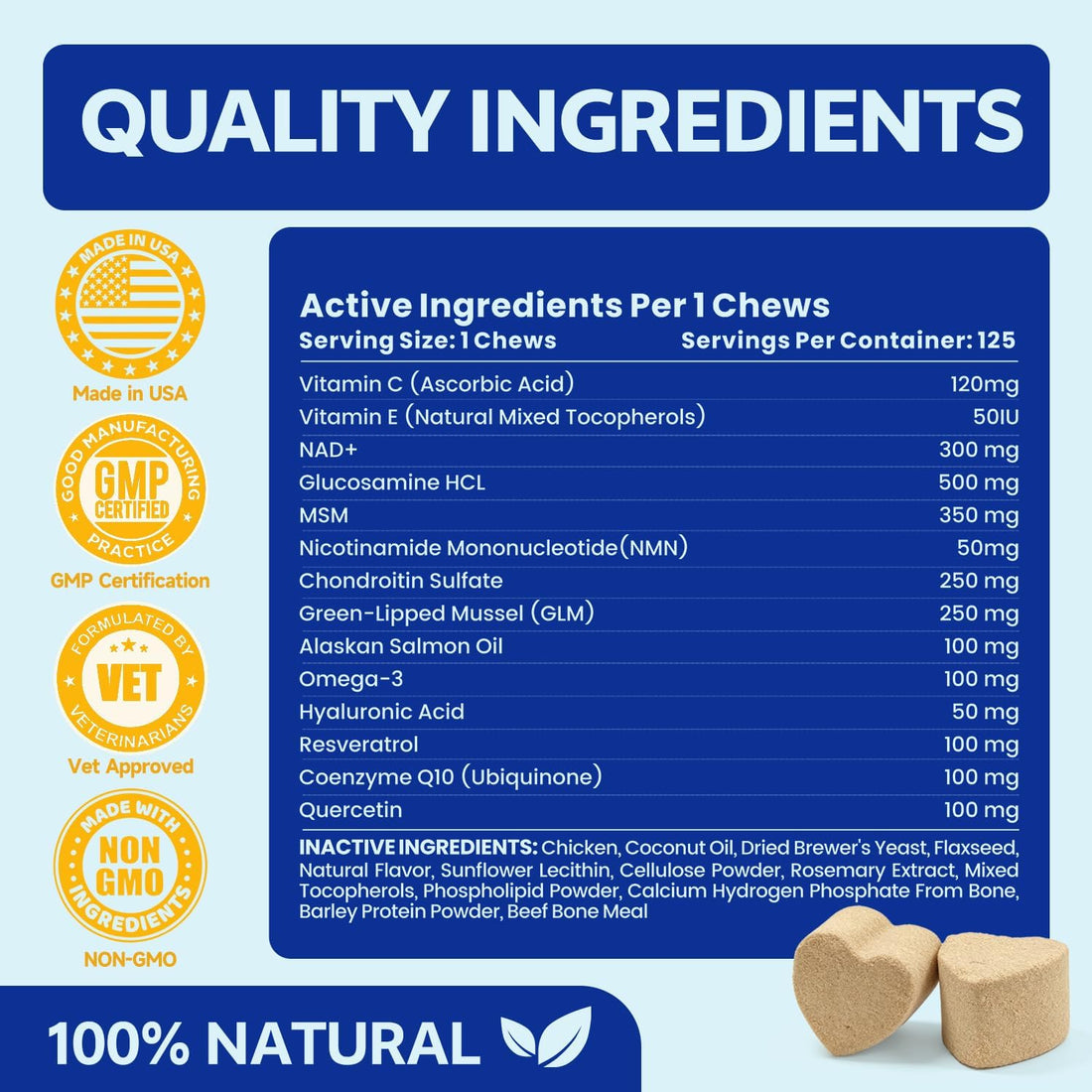 NAD+ Senior Dog Supplement - 14-in-1 NMN Longevity, 125 Soft Chews