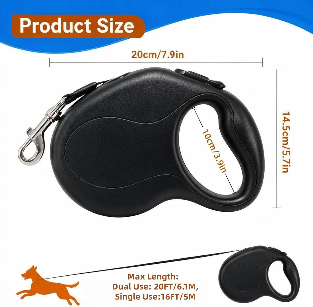 20 FT Dual Retractable Dog Leash(Up to 110 LBs Each)+Poop Bags&Holder