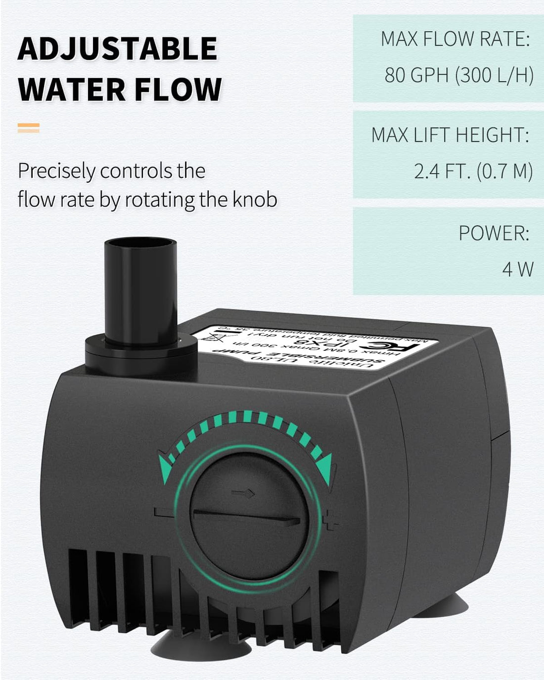Uniclife 80 GPH Submersible Water Pump 4W 2.4ft High Lift Quiet Pump