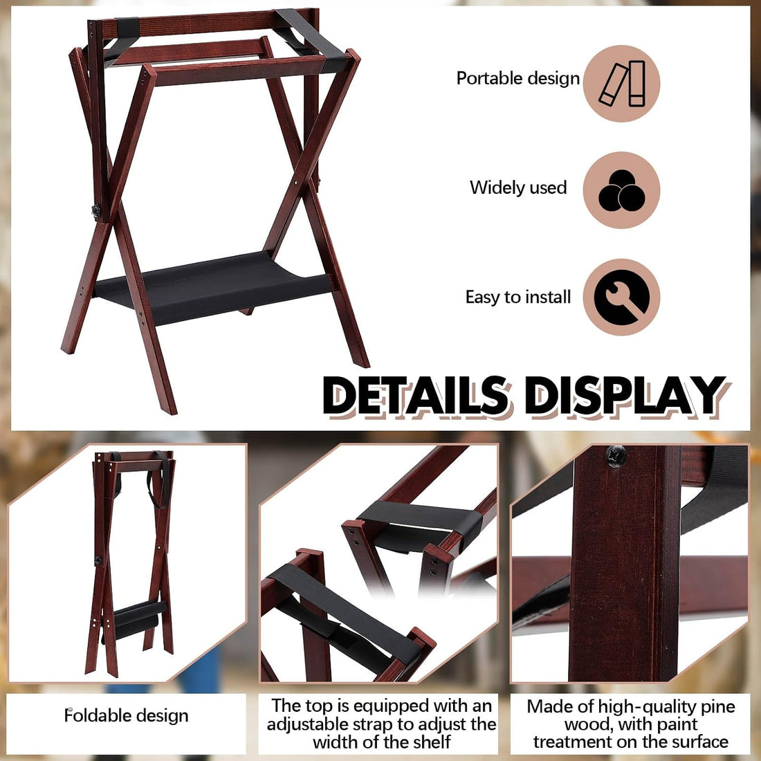 Leinuosen 1 Pack Pine Wood Folding Saddle Rack Storage Tray