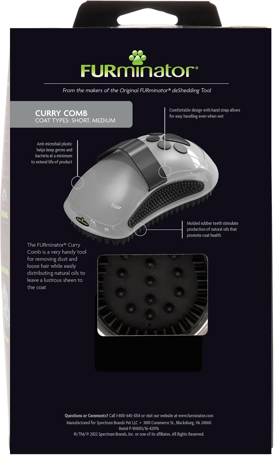 FURminator Curry Comb Grooming Brush for Short and Medium Coats