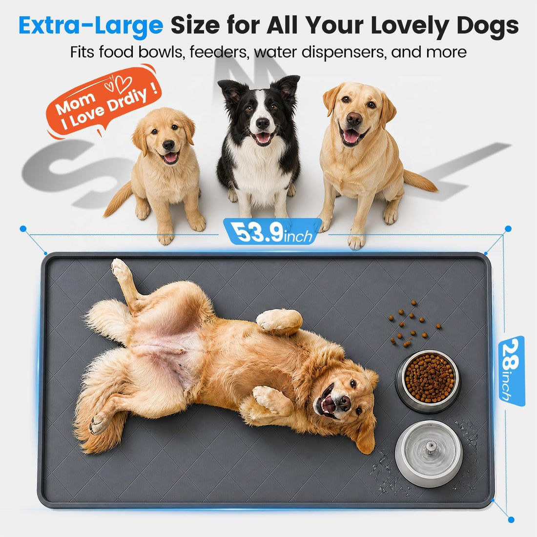 53.9" L x 28" W Extra-Large Silicone Dog Feeding Mat