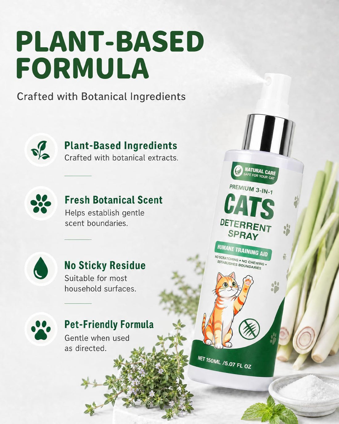 Cat Deterrent Spray for Furniture, Plant-Based Indoor & Outdoor