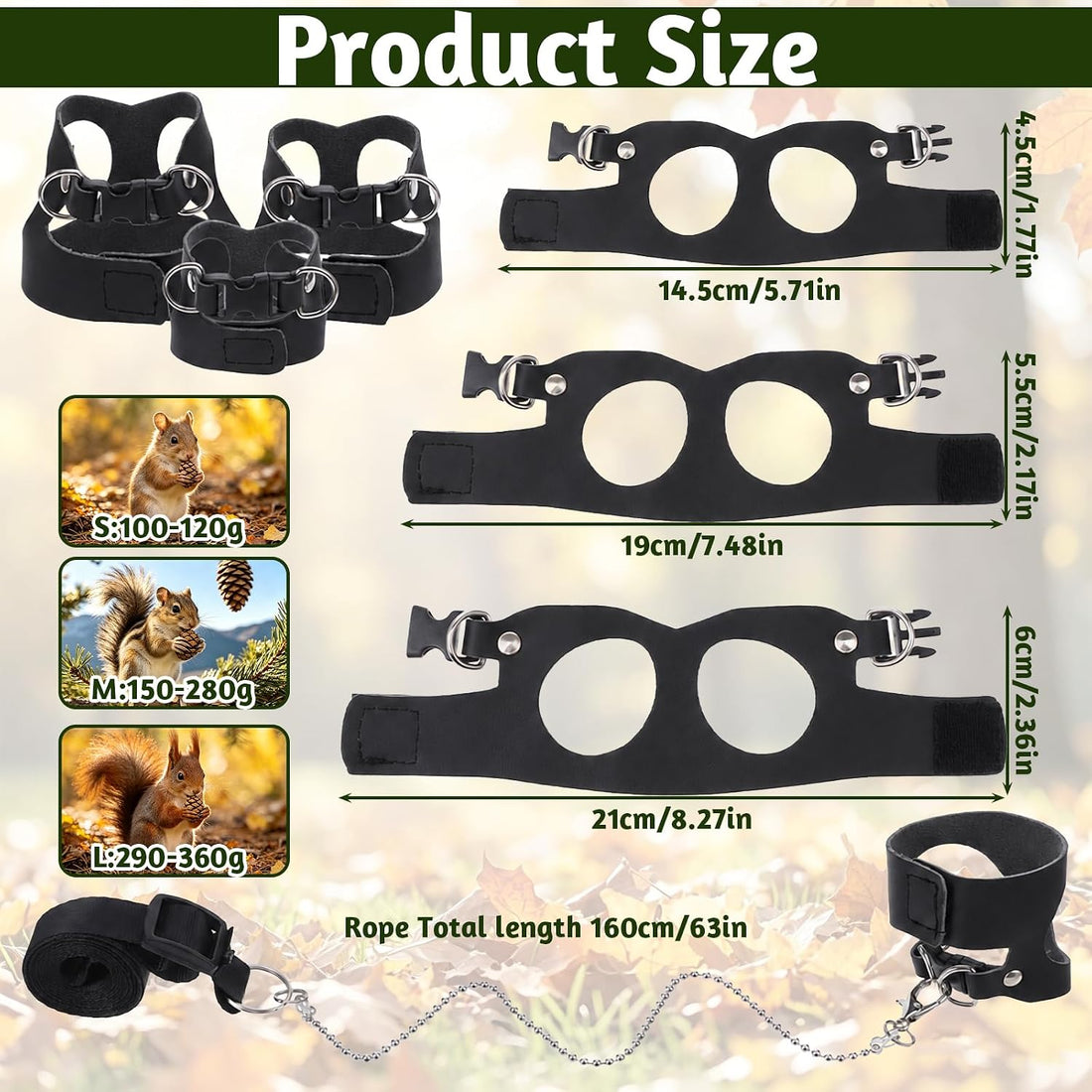 3 Pack Rat Ferret Squirrel Harness and Leash Set