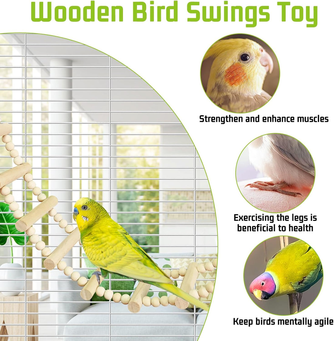 BNOSDM Long Bird Ladder Bridge 39.4 in Wooden Parakeet Climbing