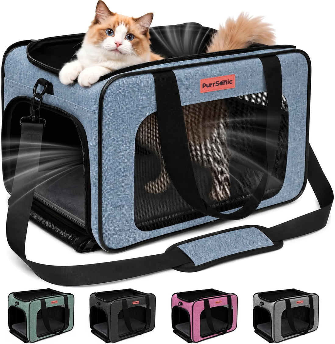 Cat Carrier Soft Sided Airline Approved Portable Travel Bag, Gray
