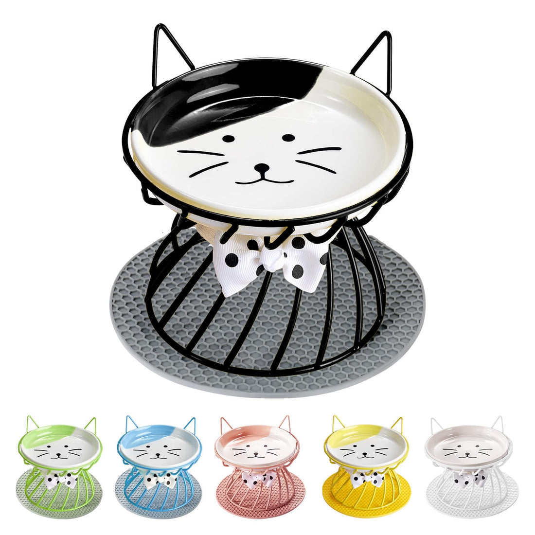 TRUNDISAN Elevated Cat Food Dish, Ceramic, Non-Slip Stand