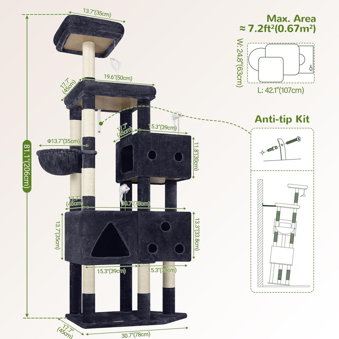 Globlazer Extra Large Cat Tower for Big Cats 20 lbs, 81in, F81