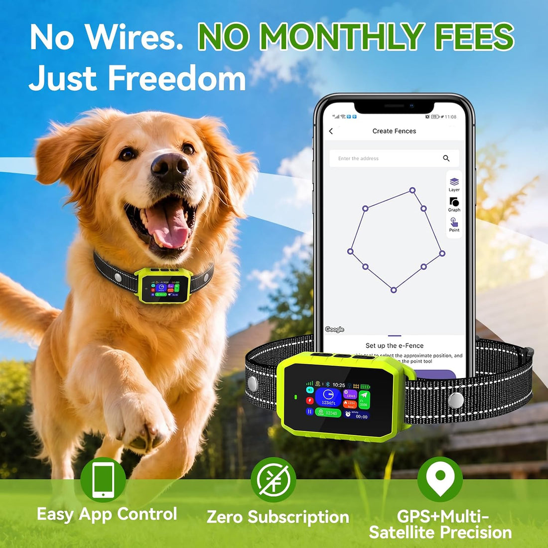 GPS Wireless Dog Fence, 2-1 Smart GPS Wireless Dog Fence& Training