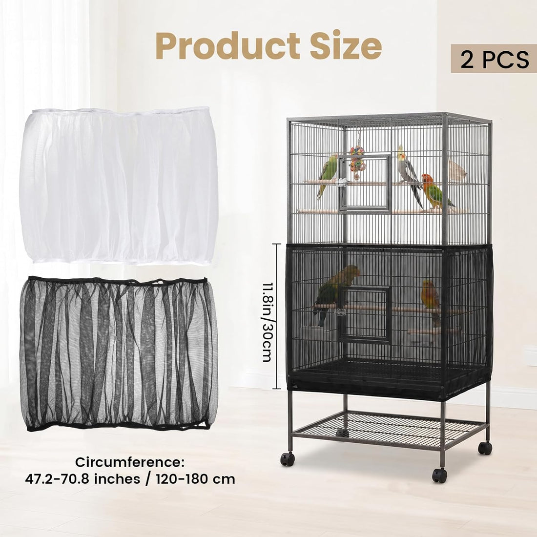 2 Pcs Bird Cage Cover Bird Cage Seed Catcher Soft Airy Nylon Mesh