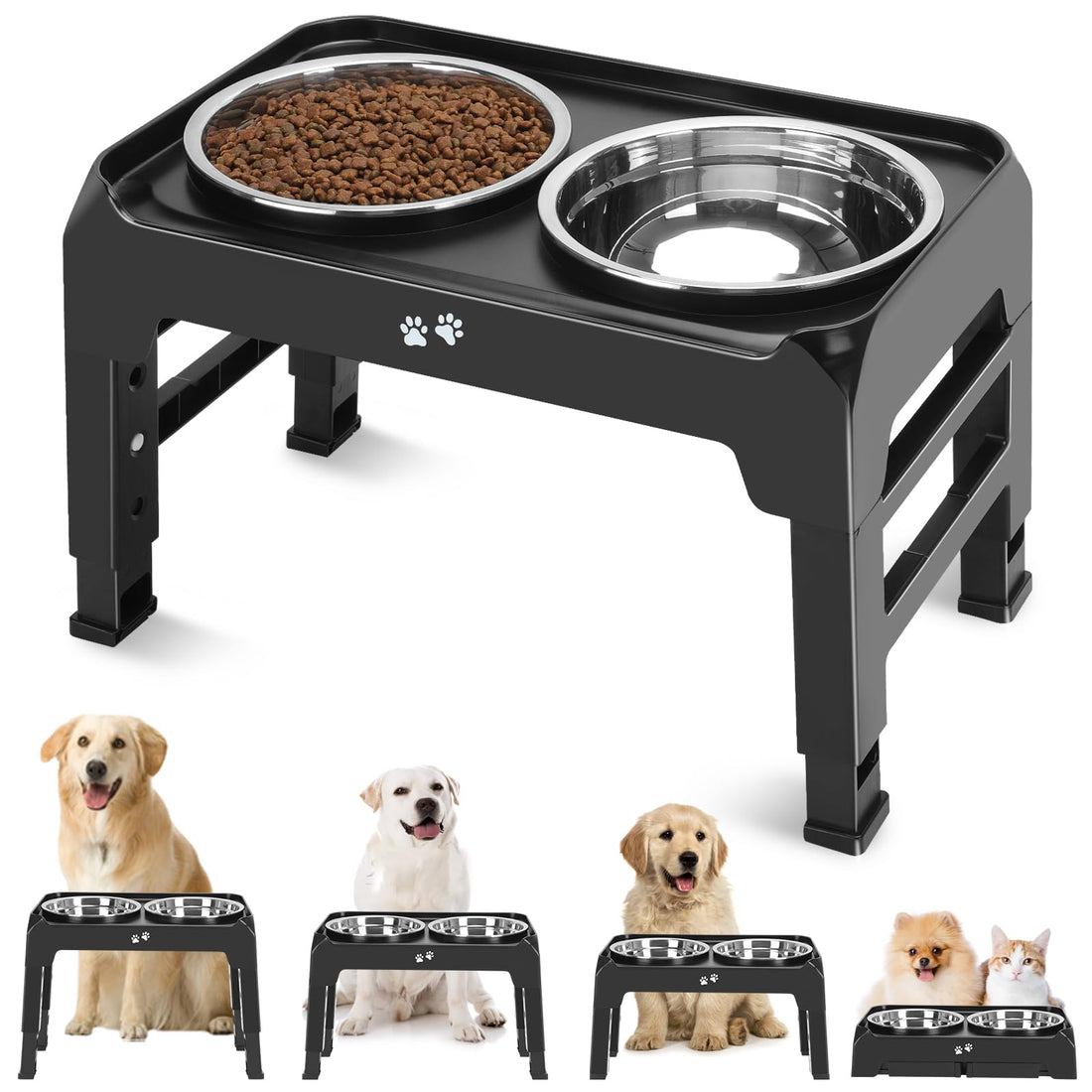 COMESOON Elevated Dog Bowls, 4 Height Adjustable Raised Bowl Stand