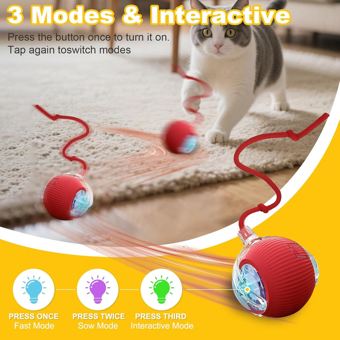2-Pack USB Rechargeable Smart Cat Toy Ball for Indoor Cats & Small