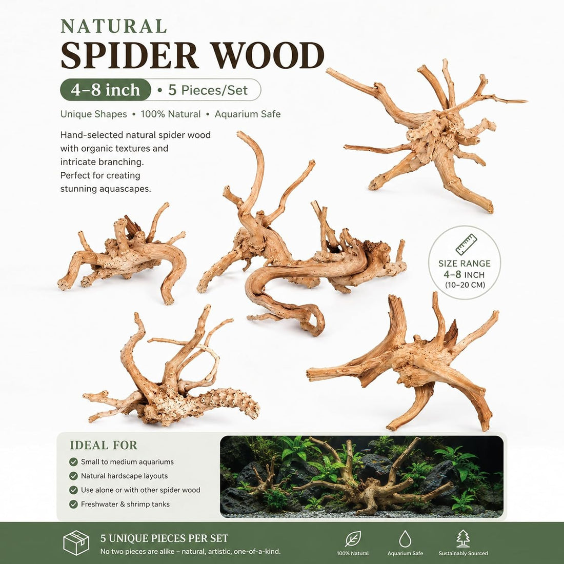 Natural Driftwood for Aquarium, Spider Wood Fish Tank Decor