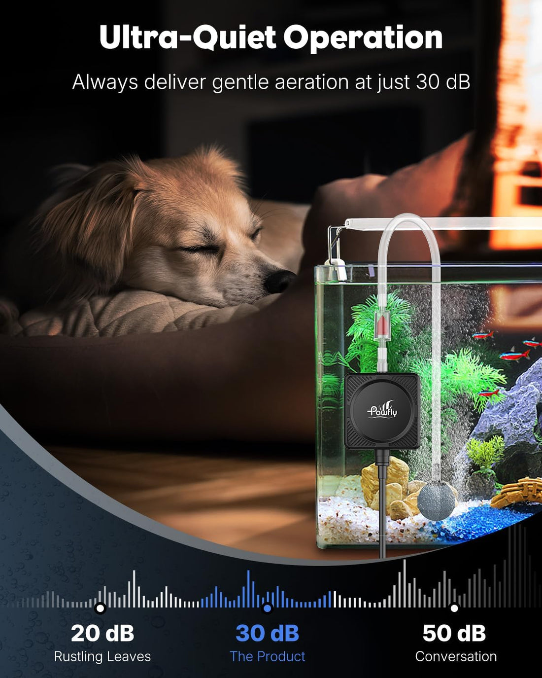 Pawfly Nano Silent Aquarium Air Pump, Mini Bubbler with Accessories