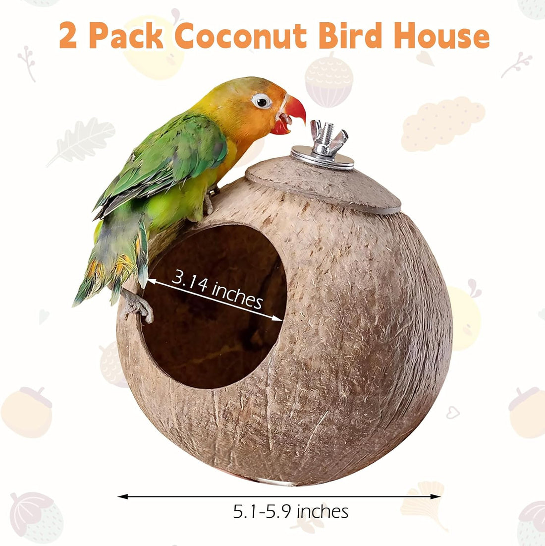 Bird Coconut House for Cage Natural Coconut Shell Parakeet Nest Hut